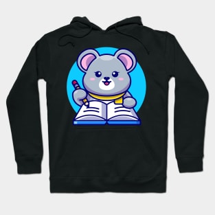 Cute mouse writing on book with pencil cartoon Hoodie